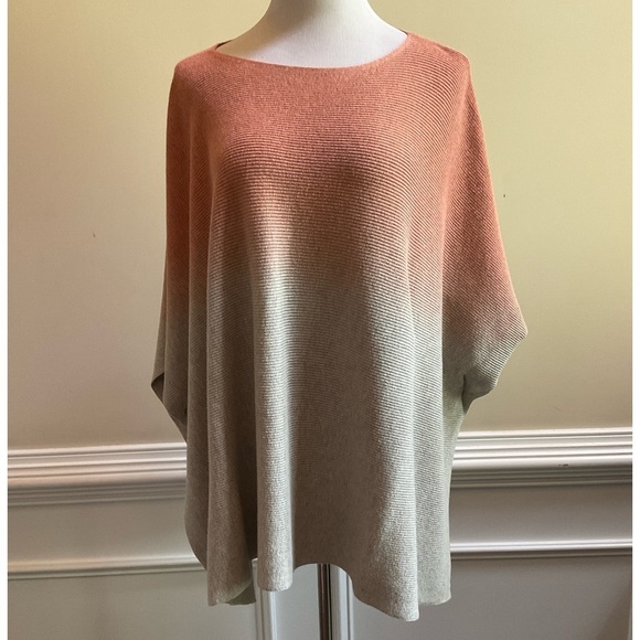 J JILL Orange Gray Ombré Round Neck Cotton Knit Poncho Sweater Size One Size - Picture 1 of 8